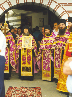 Monks emerge after a hard night's chanting