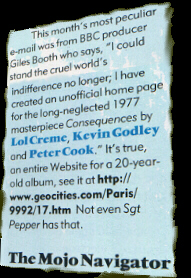 Clipping from Mojo magazine about Mr Blint's Attic