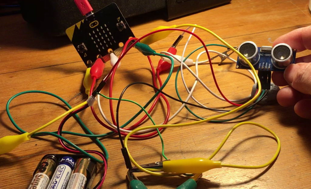 sonar micro:bit theremin wired up