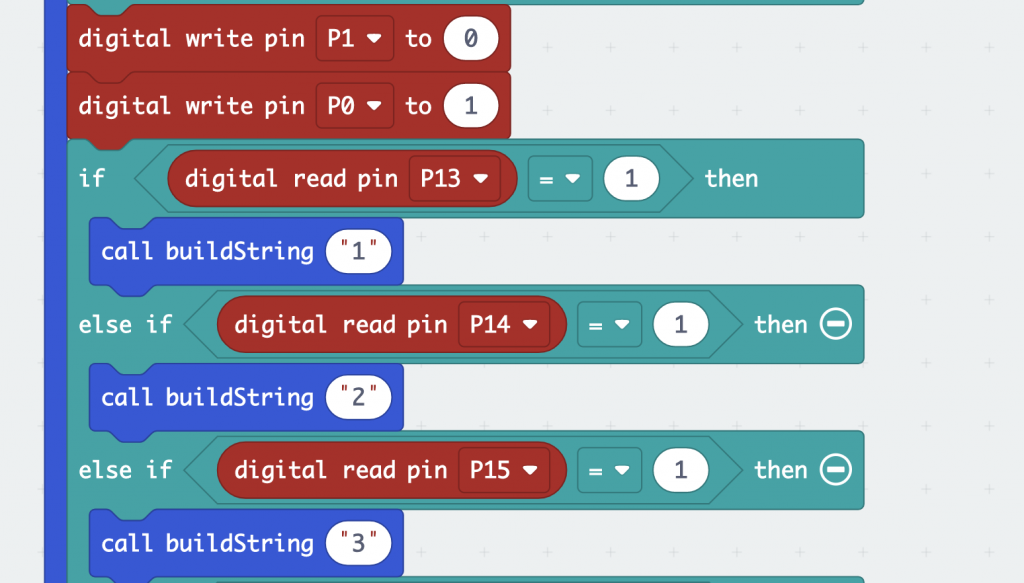 MakeCode blocks to scan one row