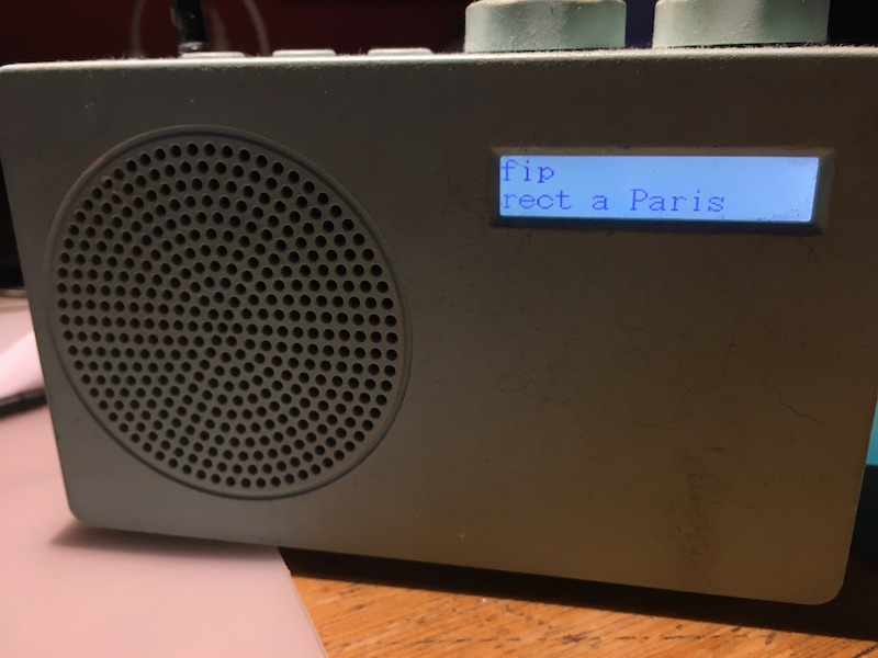 An FM radio showing RDS radio station name 'fip'