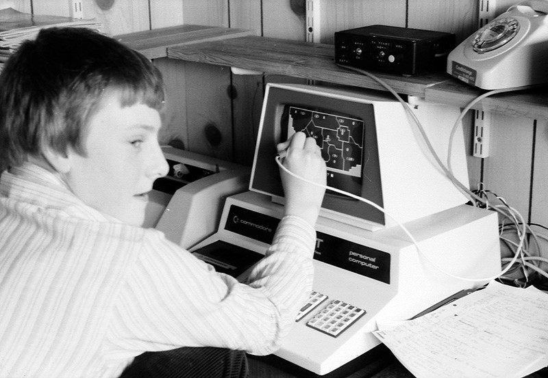 Me in 1981 using a Commodore PET to play Surias.